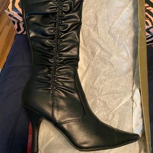 Black knee high heeled boots